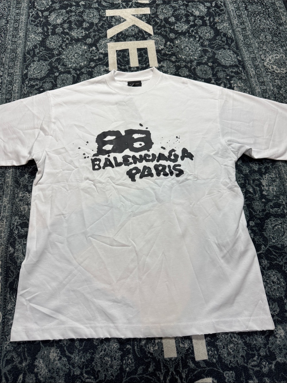 Balenciaga White Tee with Black Graffiti Logo